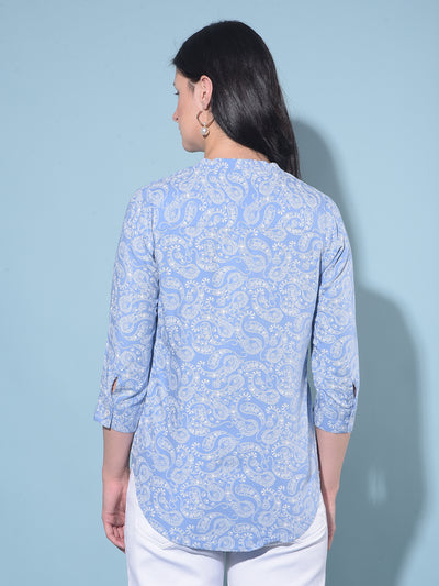 Blue Printed Top-Women Tops-Crimsoune Club