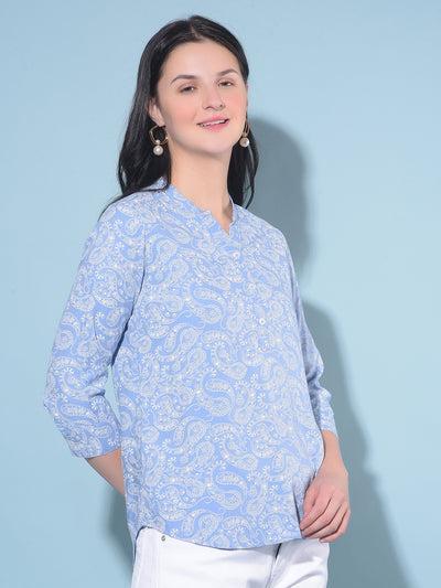 Blue Printed Top-Women Tops-Crimsoune Club