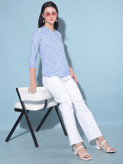 Blue Printed Top-Women Tops-Crimsoune Club