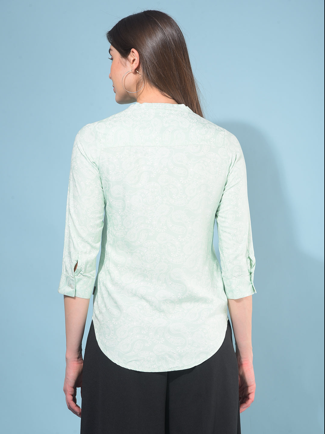 Green Printed Top-Women Tops-Crimsoune Club