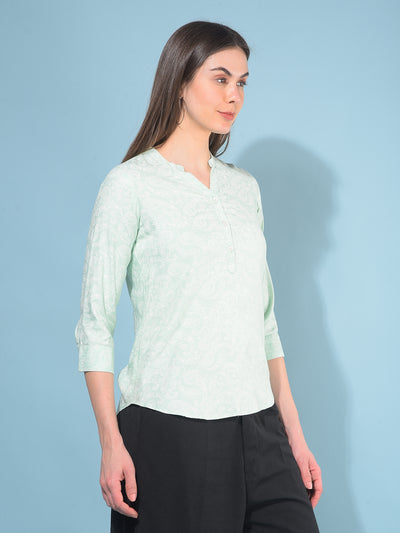 Green Printed Top-Women Tops-Crimsoune Club