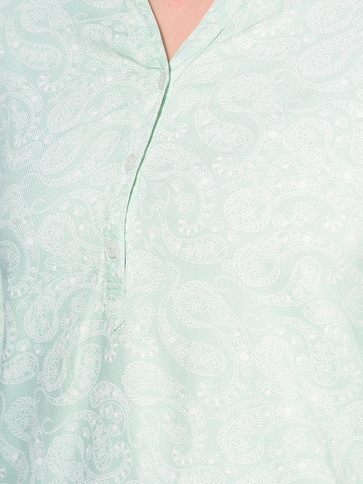 Green Printed Top-Women Tops-Crimsoune Club