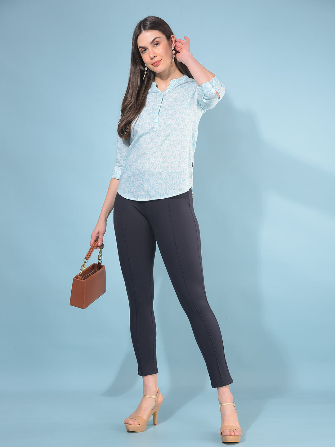 Green Floral Print Top-Women Tops-Crimsoune Club