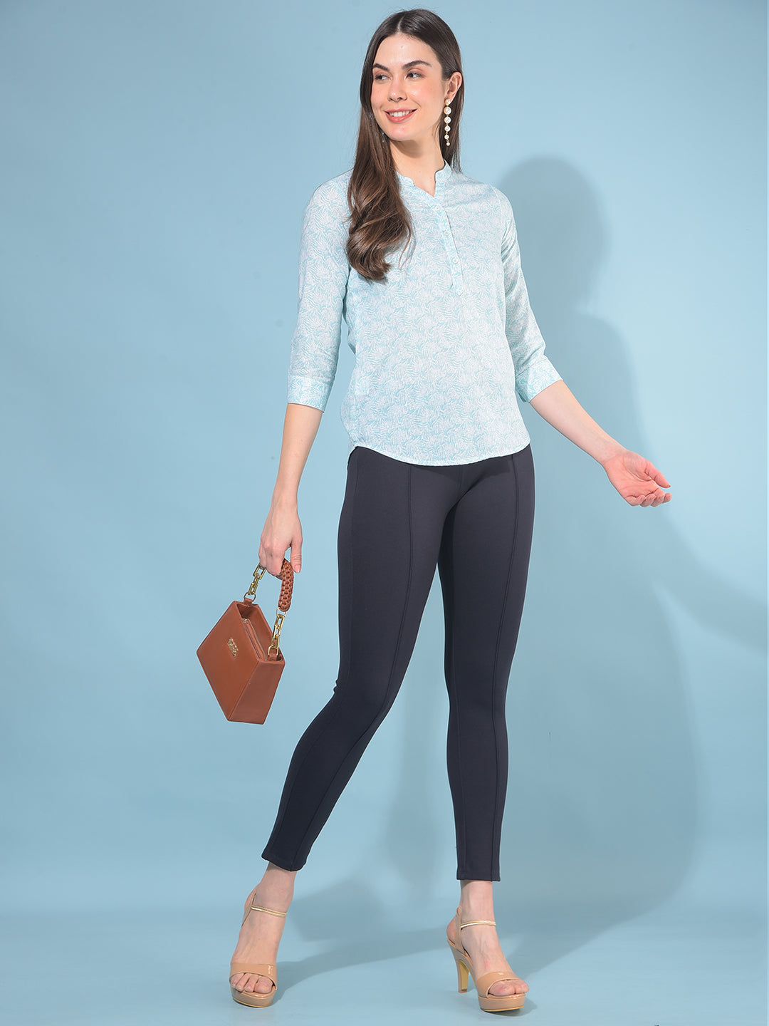 Green Floral Print Top-Women Tops-Crimsoune Club