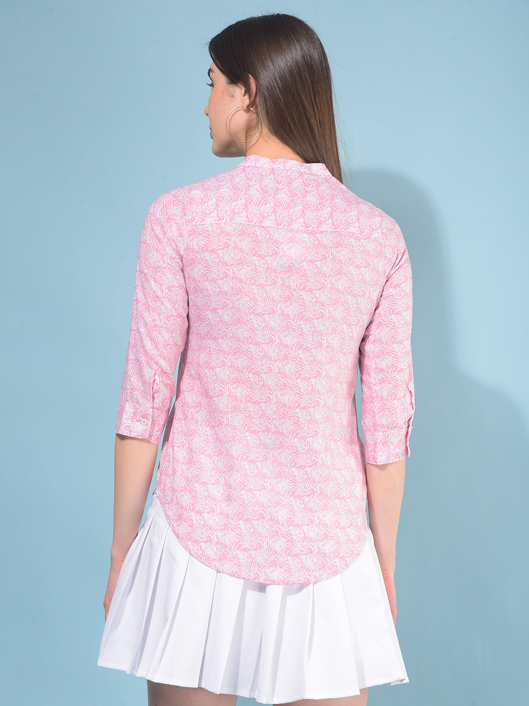 Pink Floral Print Top-Women Tops-Crimsoune Club