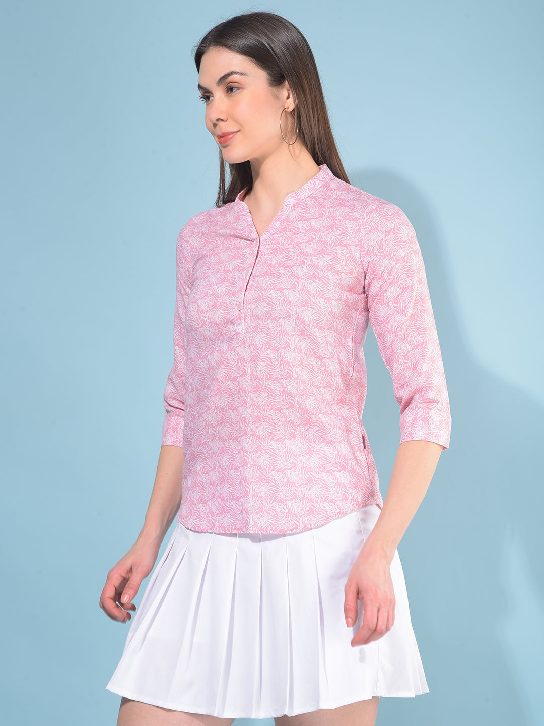 Pink Floral Print Top-Women Tops-Crimsoune Club