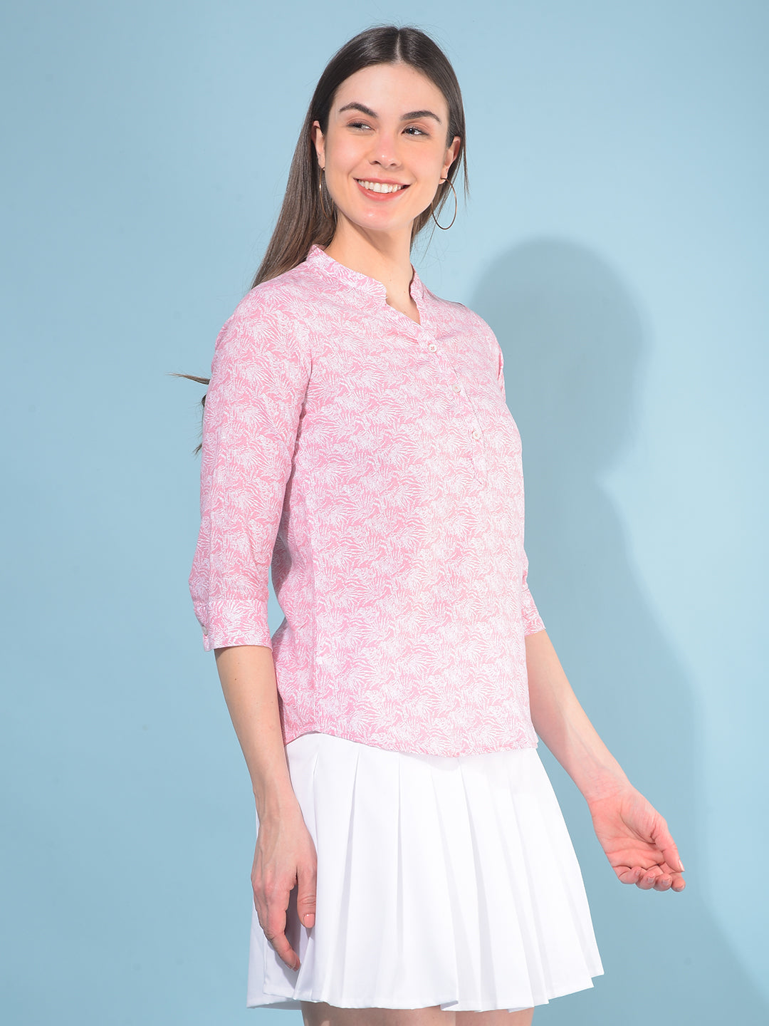 Pink Floral Print Top-Women Tops-Crimsoune Club