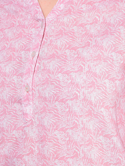 Pink Floral Print Top-Women Tops-Crimsoune Club