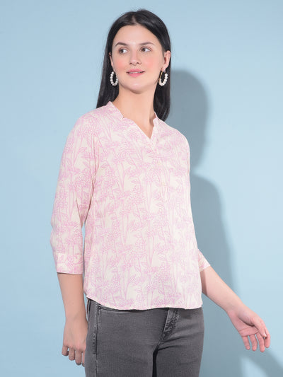 Purple Floral Print Linen Top-Women Tops-Crimsoune Club