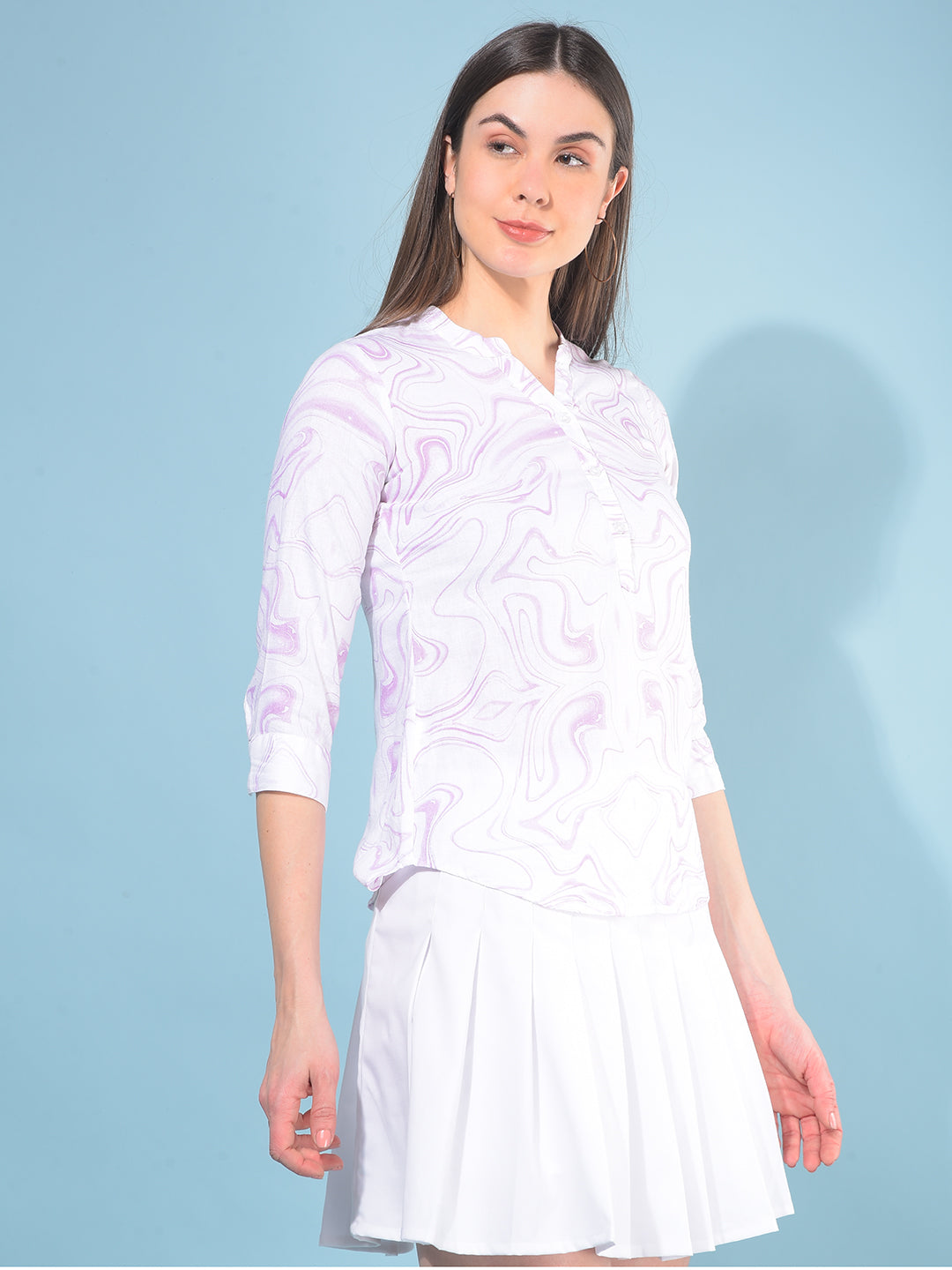 Purple Abstract Print Linen Top-Women Tops-Crimsoune Club