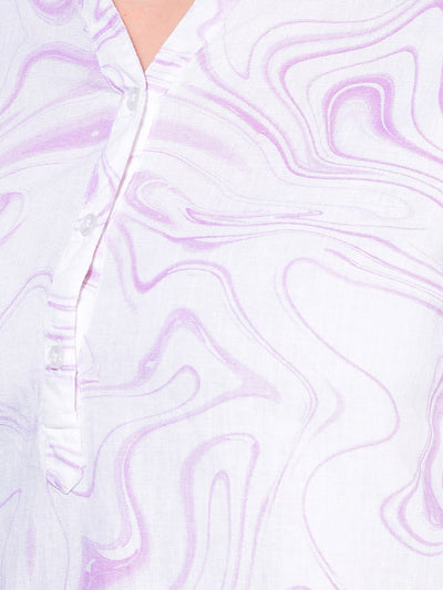 Purple Abstract Print Linen Top-Women Tops-Crimsoune Club