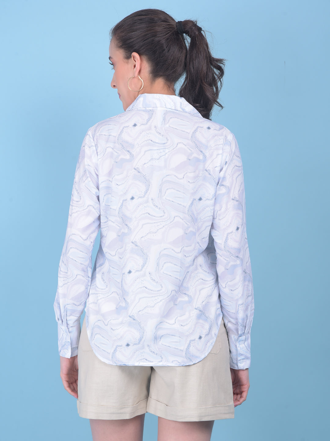 Blue Abstract Print Top-Women Tops-Crimsoune Club