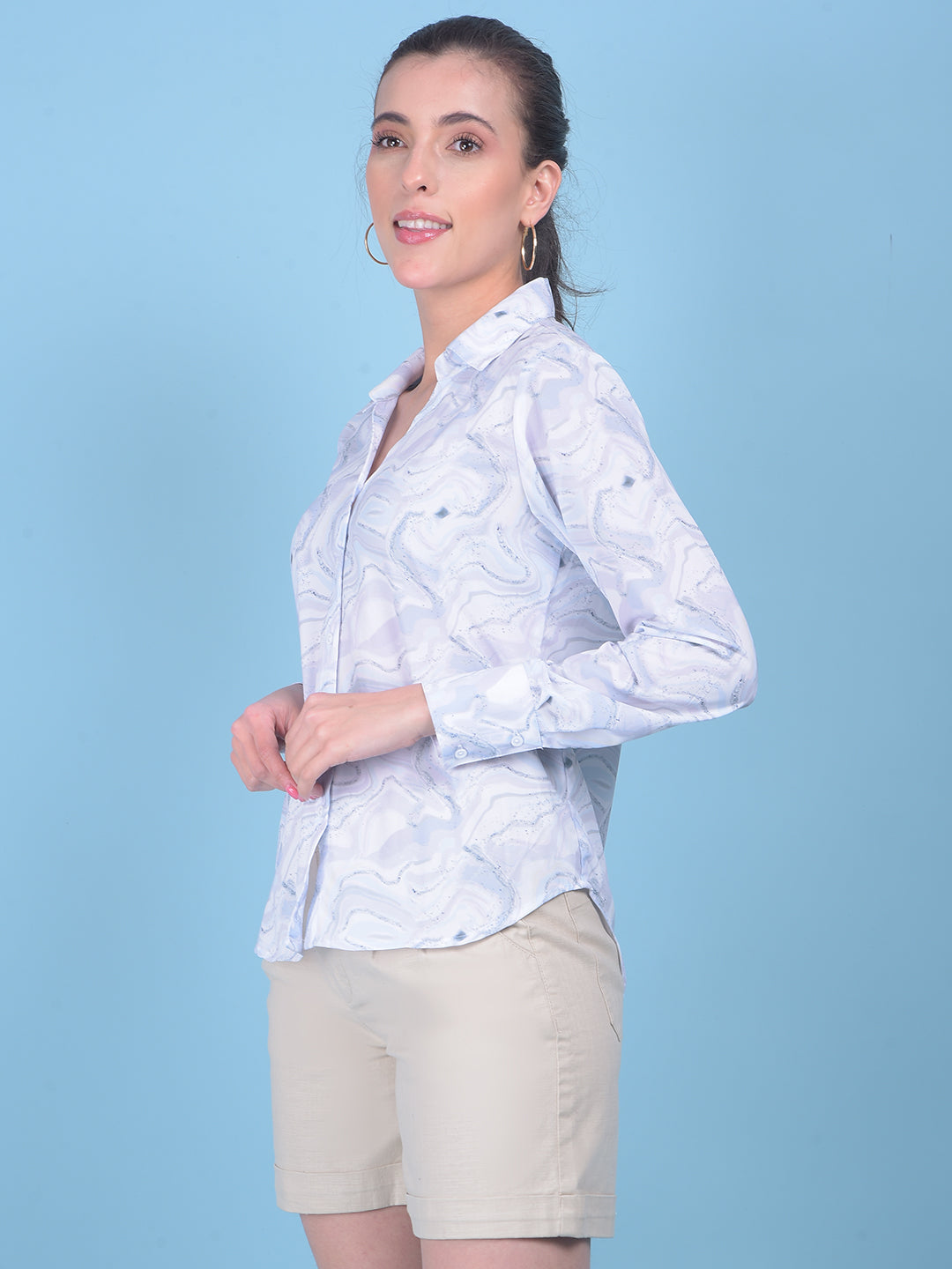 Blue Abstract Print Top-Women Tops-Crimsoune Club