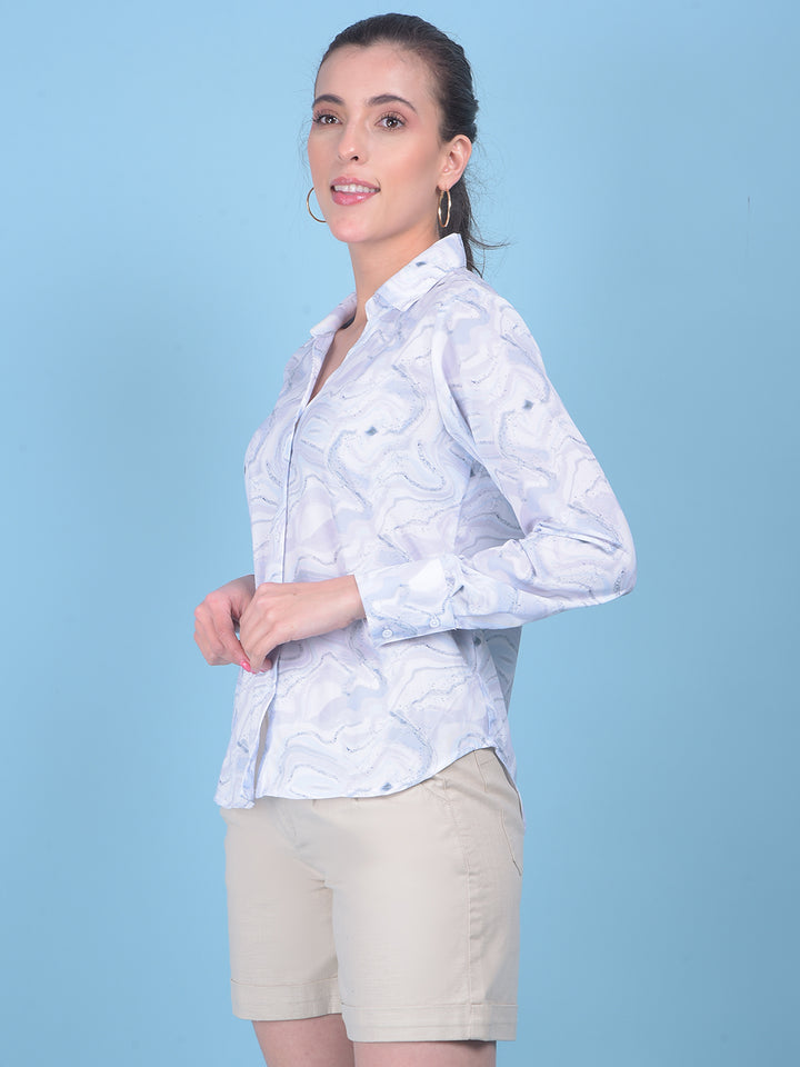 Blue Abstract Print Top-Women Tops-Crimsoune Club