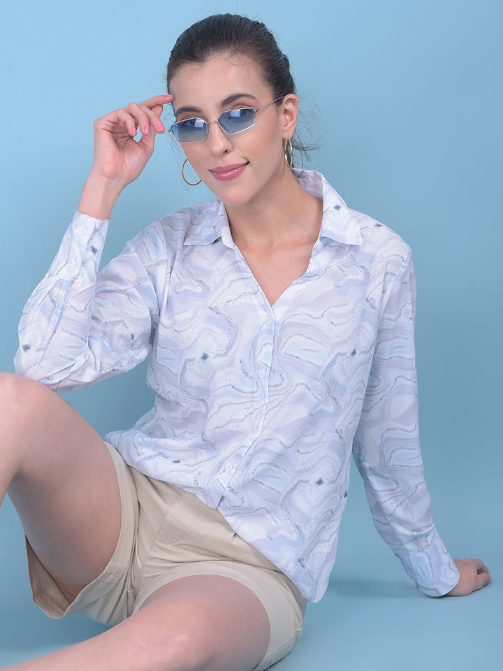 Blue Abstract Print Top-Women Tops-Crimsoune Club