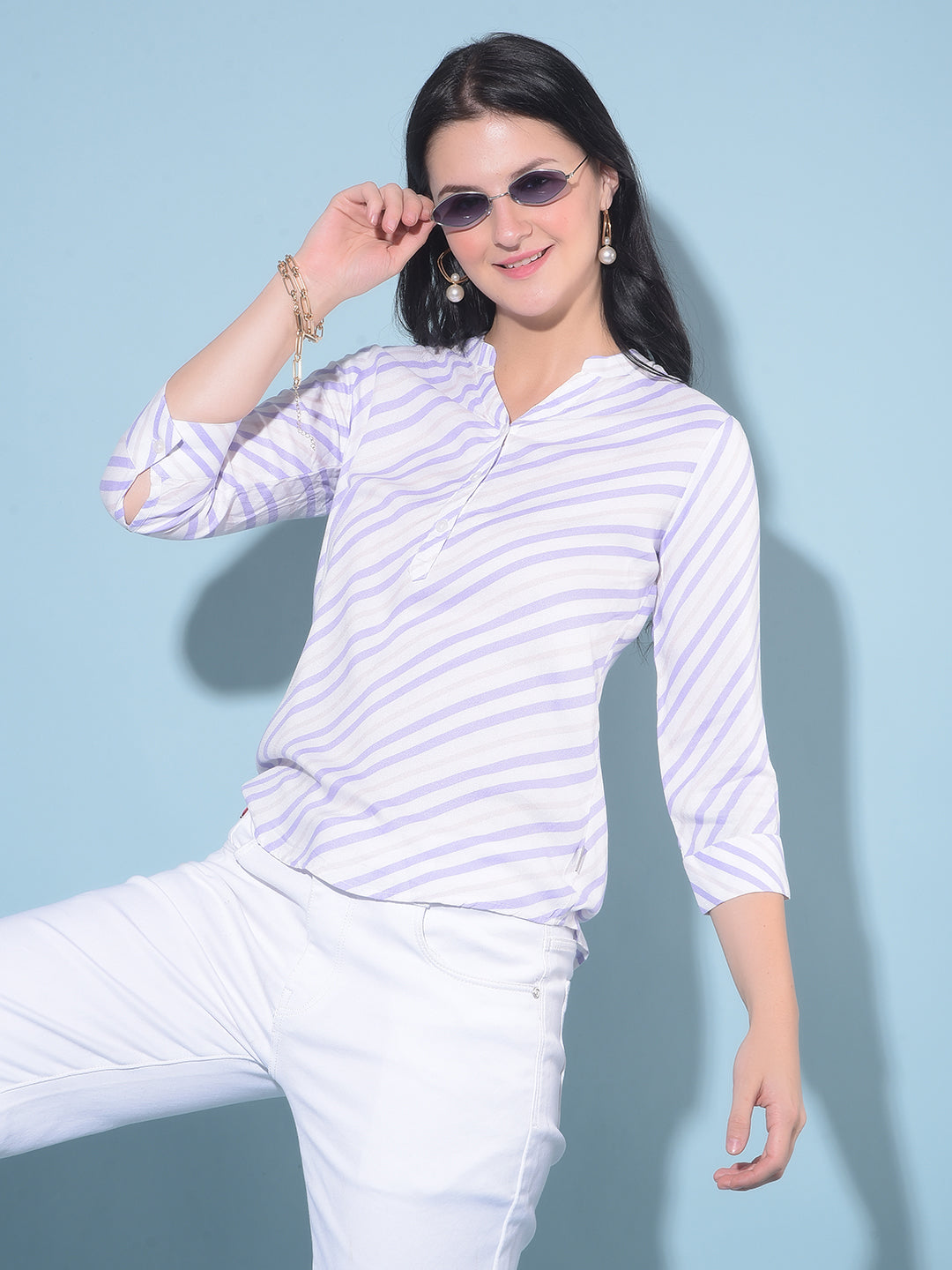 Purple Printed Top-Women Tops-Crimsoune Club