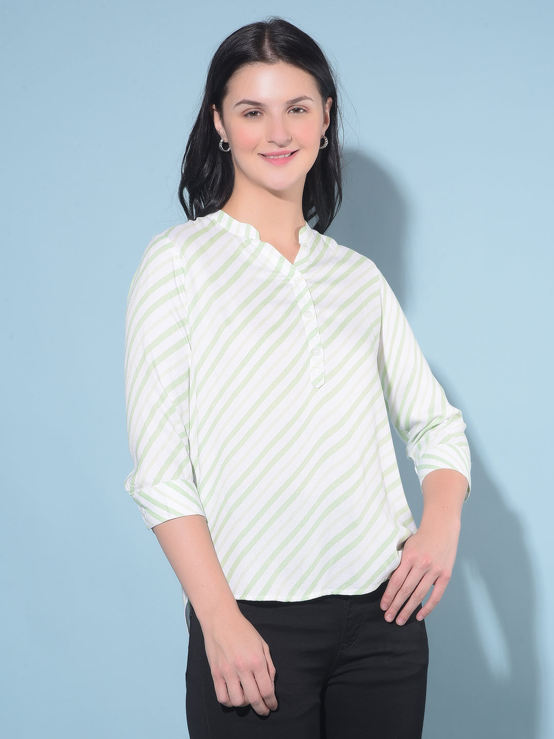 Green Printed Top-Women Tops-Crimsoune Club