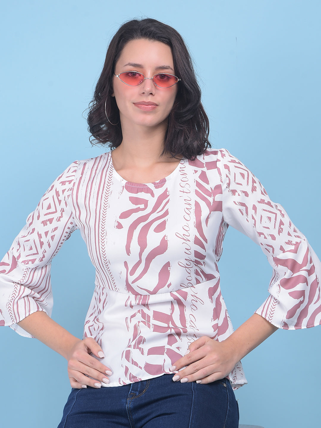 Printed Brown Top-Women Tops-Crimsoune Club