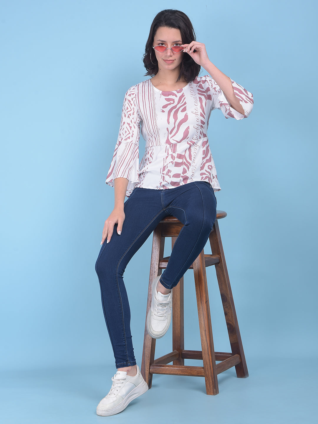 Printed Brown Top-Women Tops-Crimsoune Club