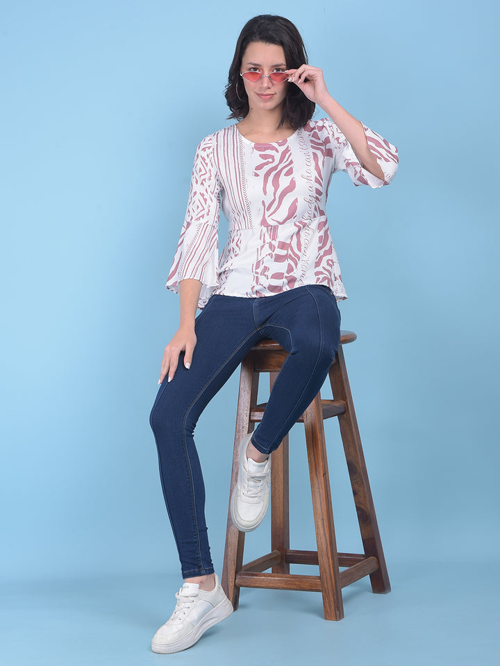 Printed Brown Top-Women Tops-Crimsoune Club