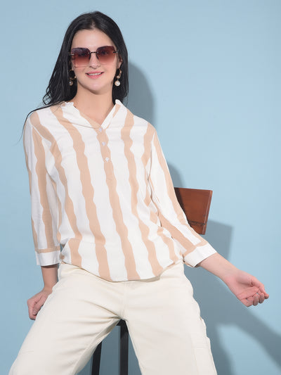 Brown Vertical Striped Top-Women Tops-Crimsoune Club