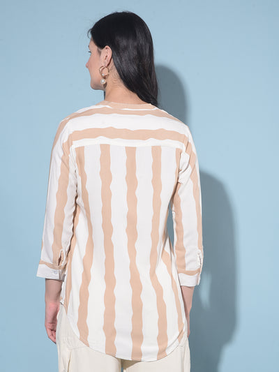 Brown Vertical Striped Top-Women Tops-Crimsoune Club