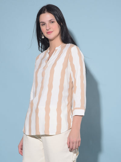 Brown Vertical Striped Top-Women Tops-Crimsoune Club