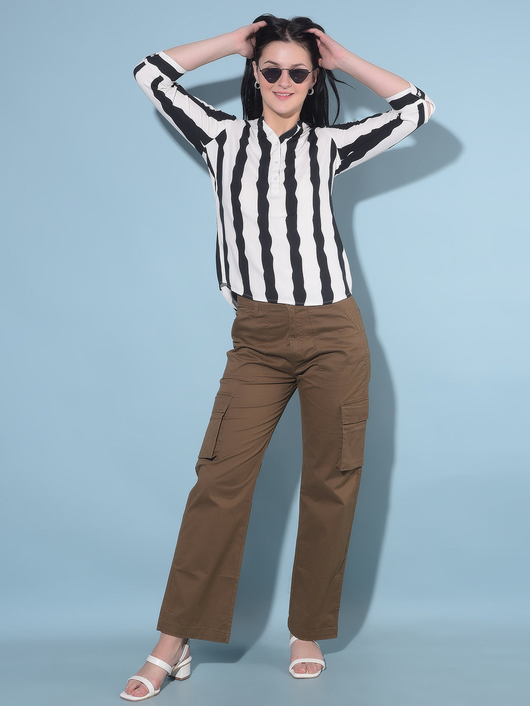 Black Vertical Striped Top-Women Tops-Crimsoune Club