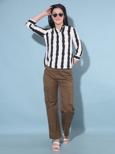 Black Vertical Striped Top-Women Tops-Crimsoune Club