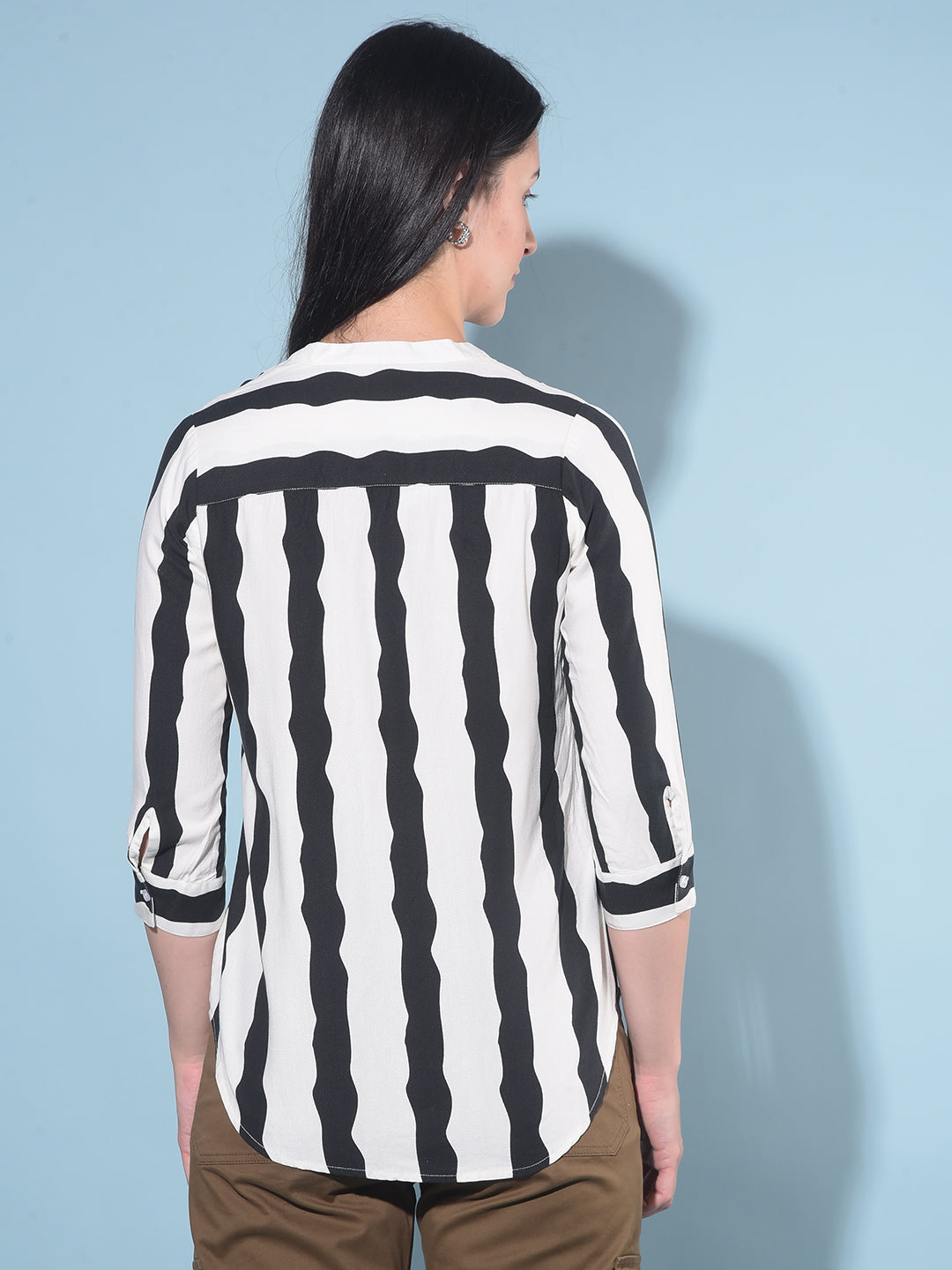 Black Vertical Striped Top-Women Tops-Crimsoune Club