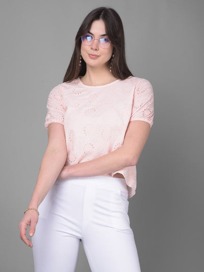 Pink Floral Linen Top-Women Tops-Crimsoune Club