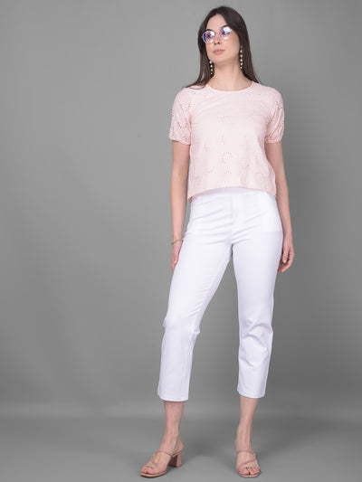 Pink Floral Linen Top-Women Tops-Crimsoune Club