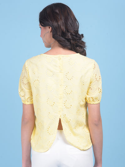 Yellow Floral Print Top-Women Tops-Crimsoune Club