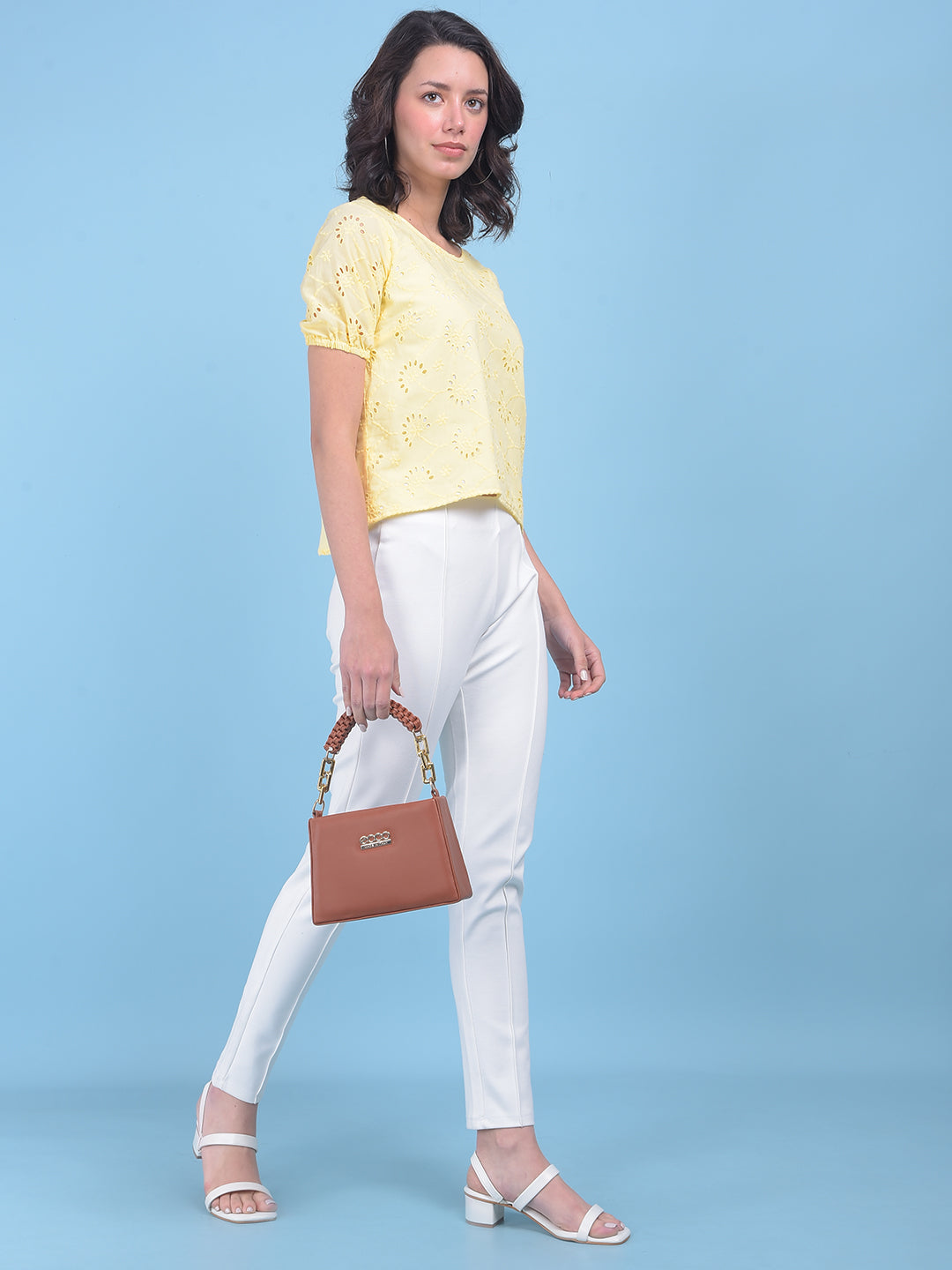 Yellow Floral Print Top-Women Tops-Crimsoune Club