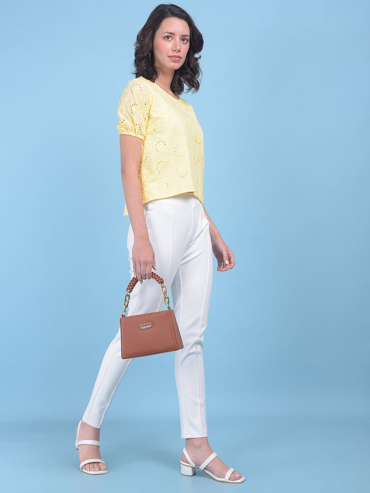 Yellow Floral Print Top-Women Tops-Crimsoune Club