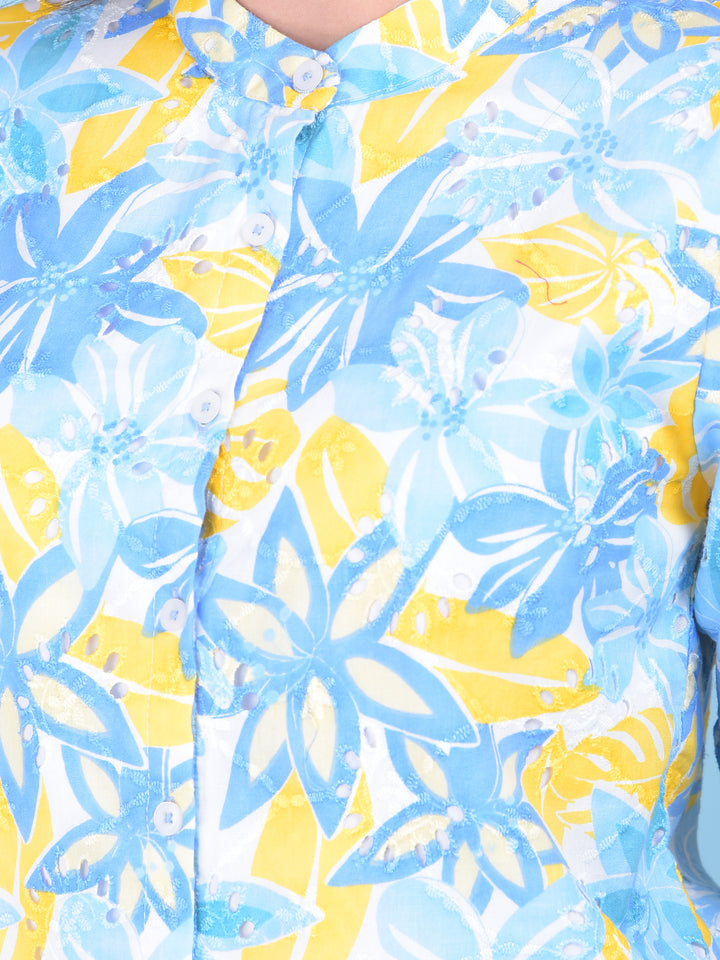 Yellow Floral Print Top-Women Tops-Crimsoune Club