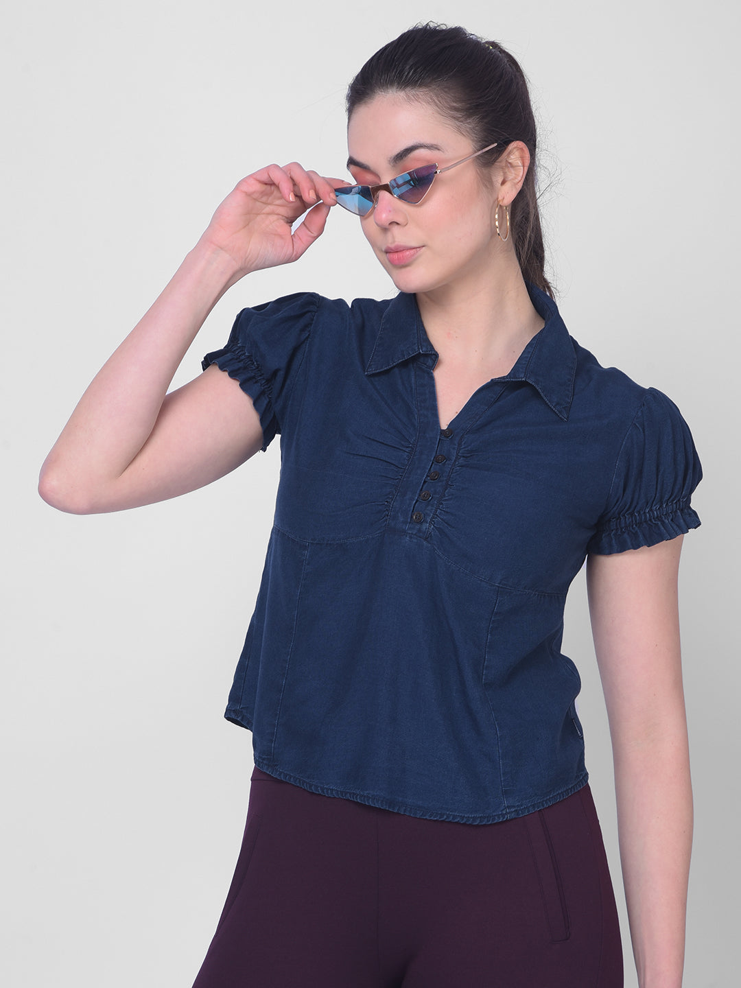 Blue Top-Women Tops-Crimsoune Club