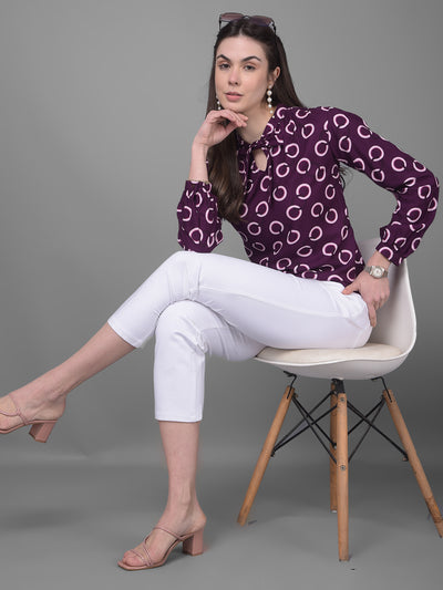 Purple Printed Top-Women Tops-Crimsoune Club