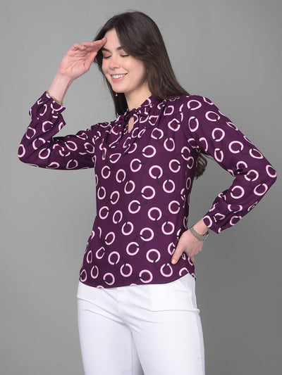 Purple Printed Top-Women Tops-Crimsoune Club