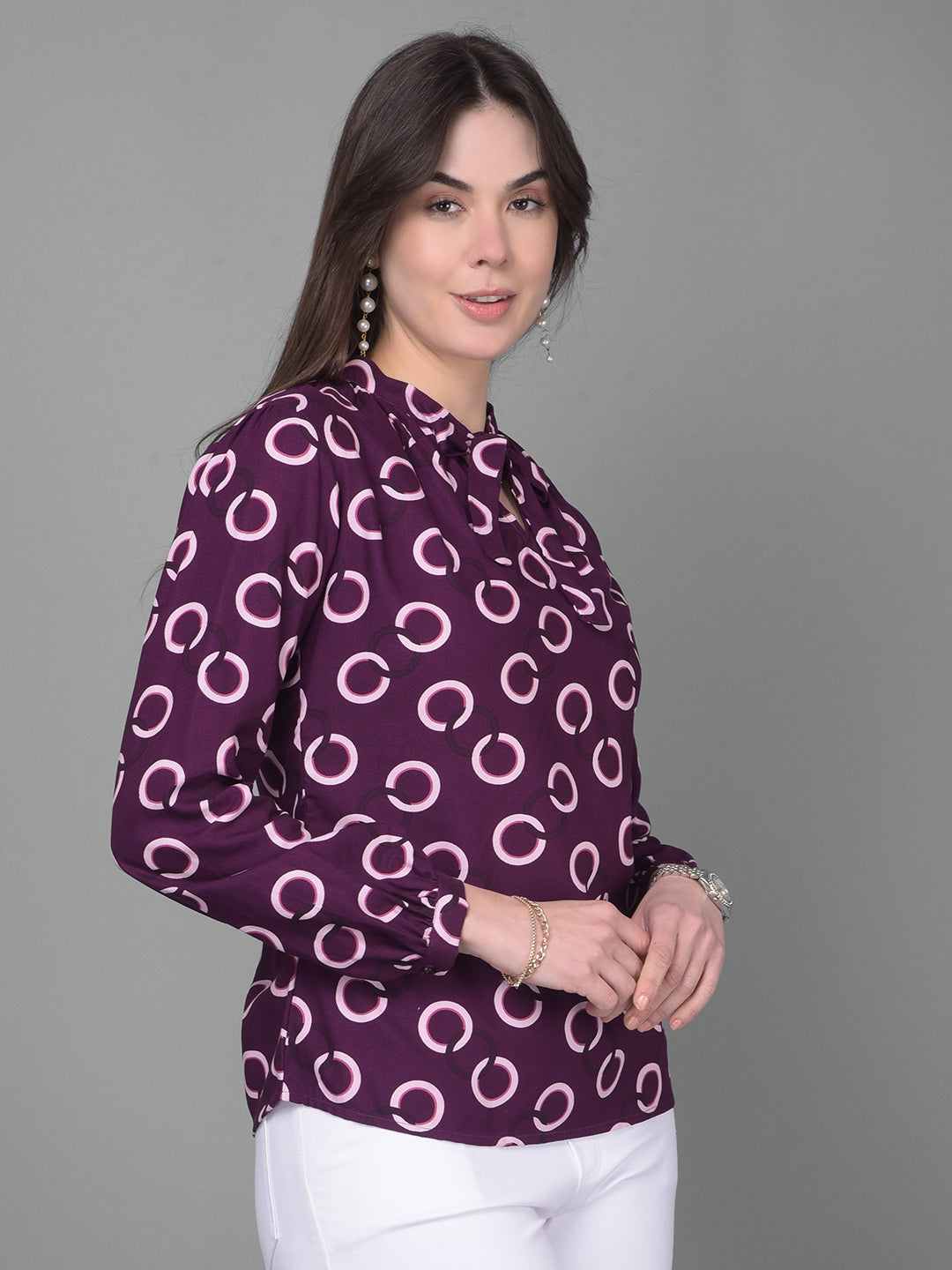 Purple Printed Top-Women Tops-Crimsoune Club