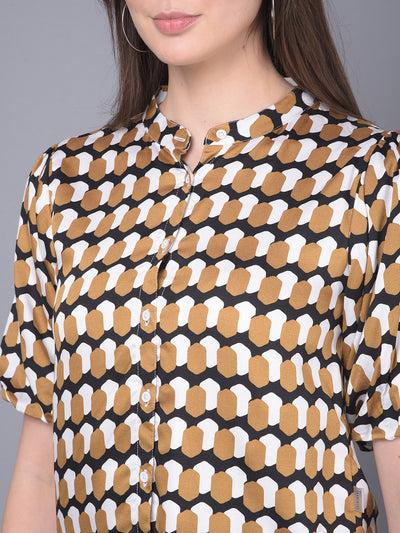 Brown Printed Top-Women Tops-Crimsoune Club