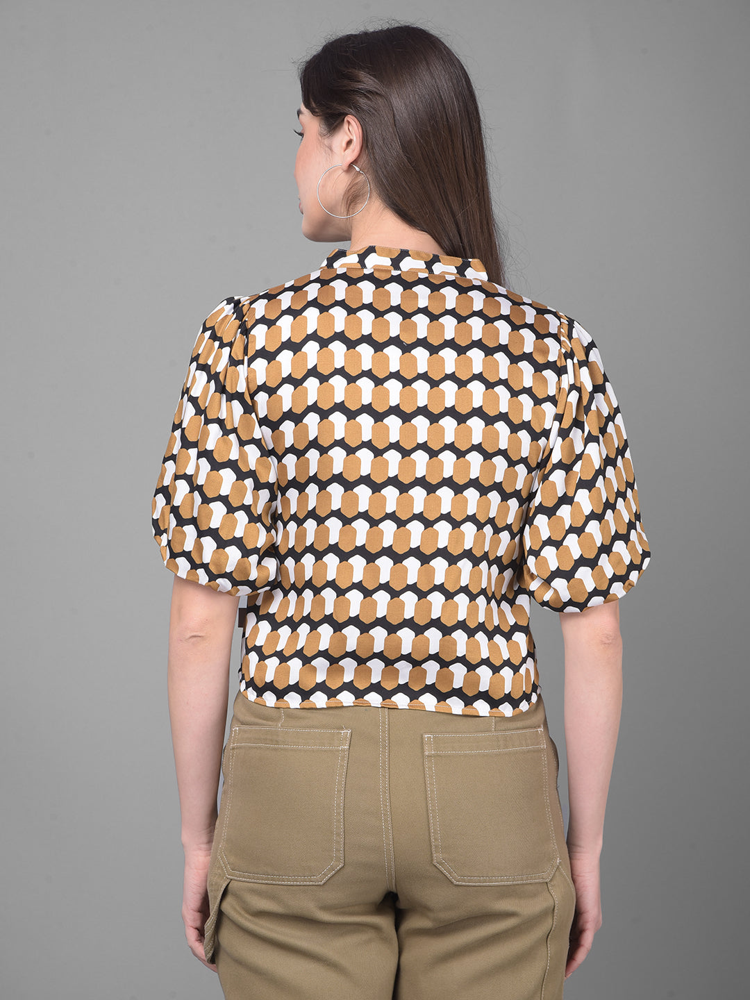 Brown Printed Top-Women Tops-Crimsoune Club