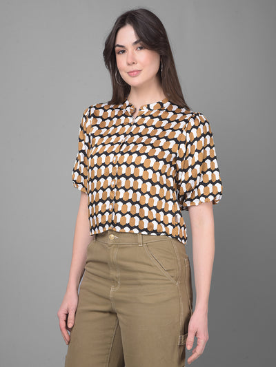 Brown Printed Top-Women Tops-Crimsoune Club