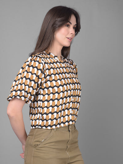 Brown Printed Top-Women Tops-Crimsoune Club