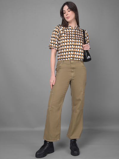 Brown Printed Top-Women Tops-Crimsoune Club