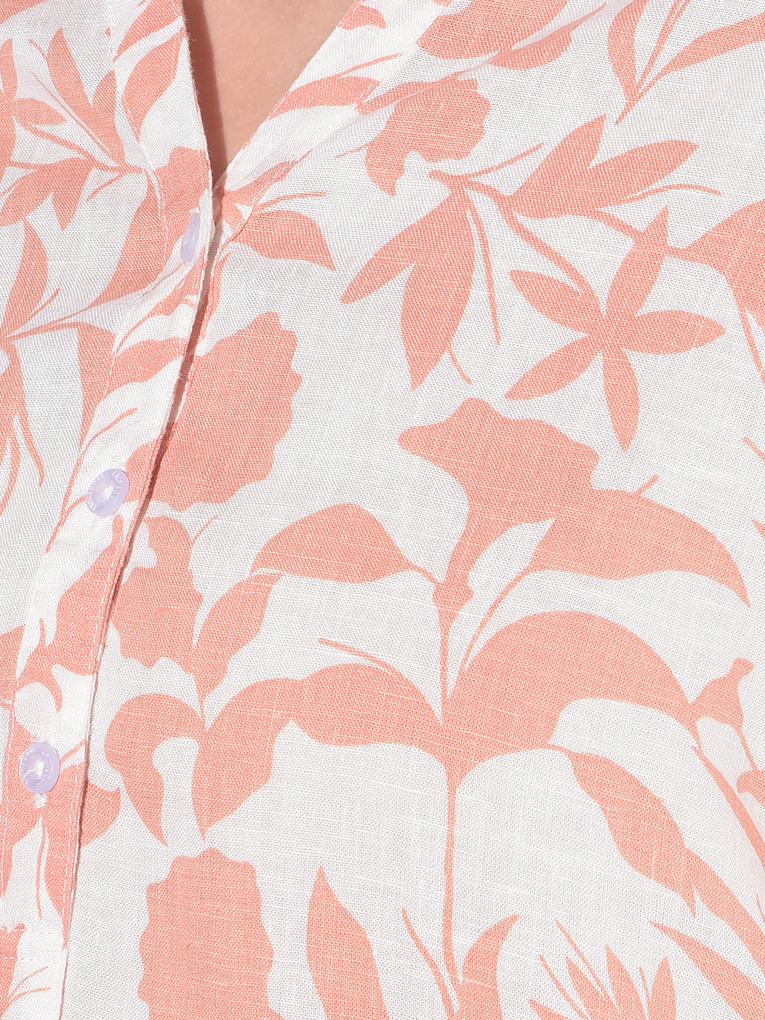 Peach Floral Print Linen Top-Women Tops-Crimsoune Club