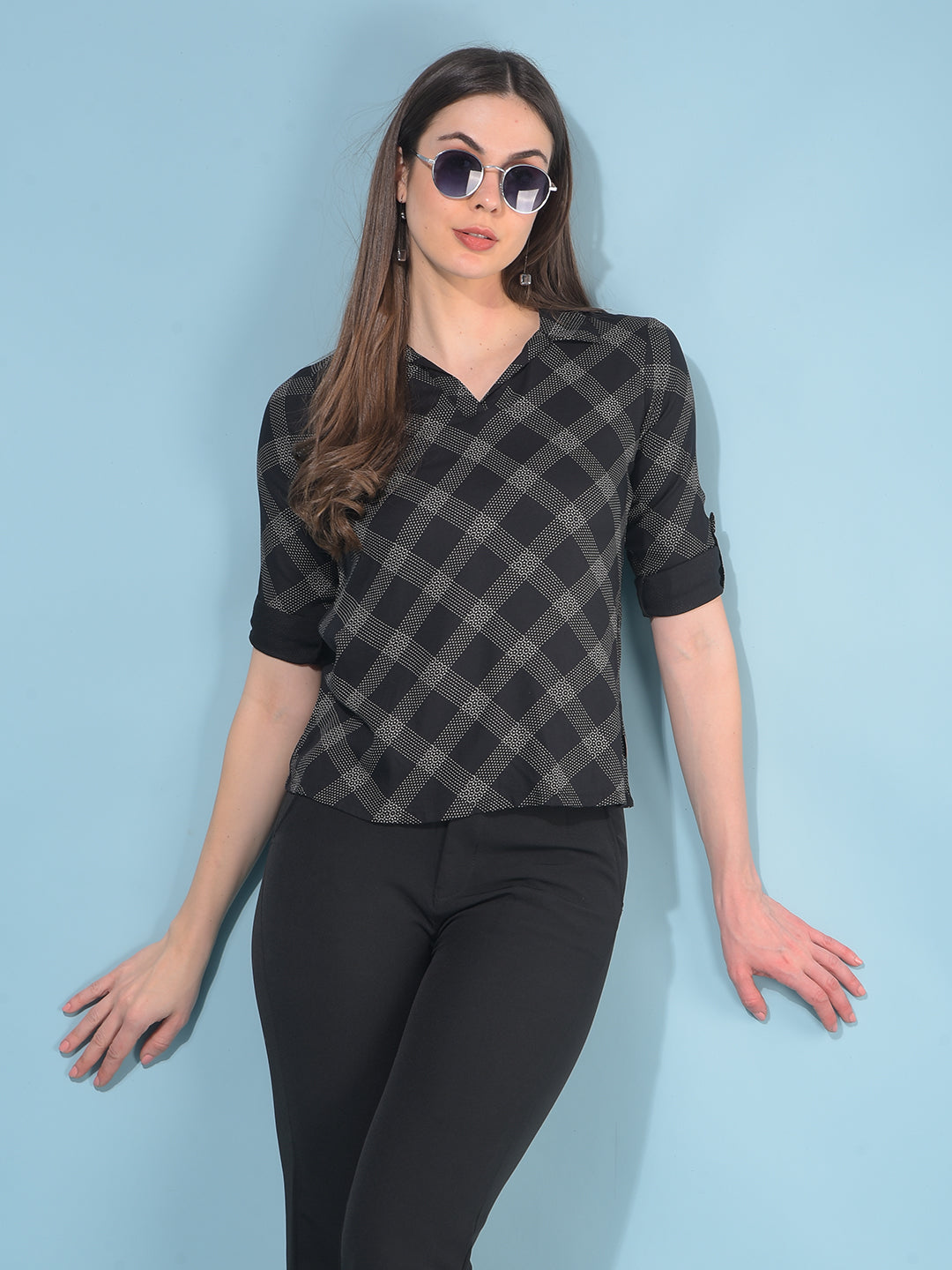 Black Printed Top-Women Tops-Crimsoune Club