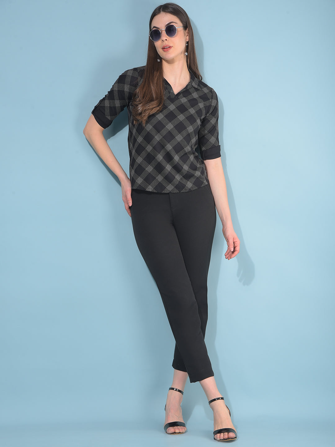 Black Printed Top-Women Tops-Crimsoune Club