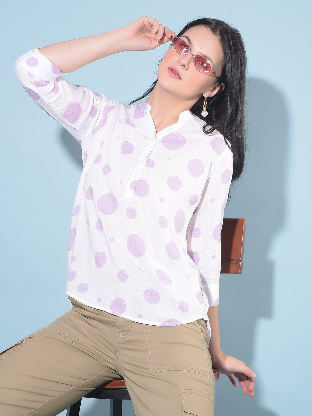 Purple Polka Dots Top-Women Tops-Crimsoune Club