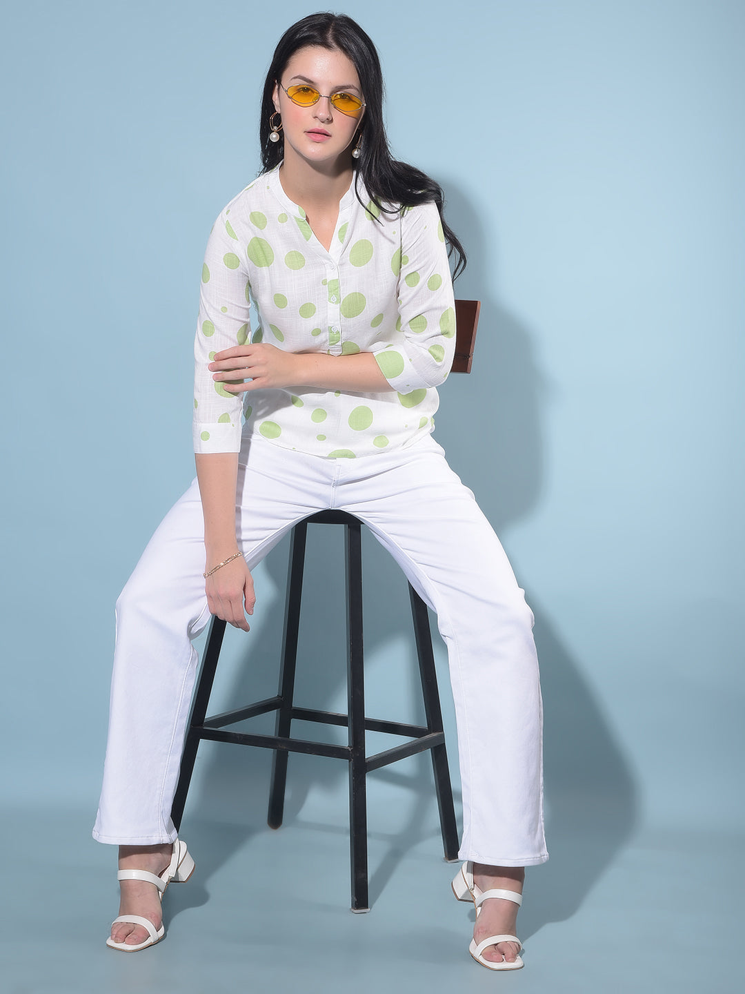 Green Polka Dots Top-Women Tops-Crimsoune Club